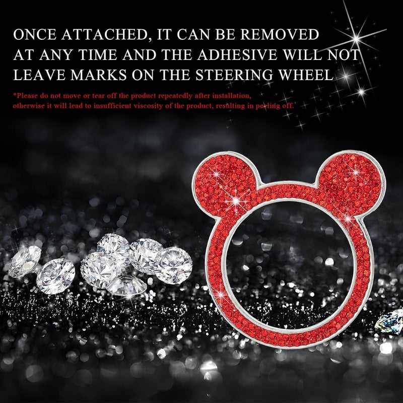 Wevdn Bling Car Engine Start Button Cover, Rhinestone Ring Start Button Cover Sticker, Little Cute Key Ignition & Knob Ring Decoration, Sparkling Car Interior Accessories for Women (Red) - Image 5
